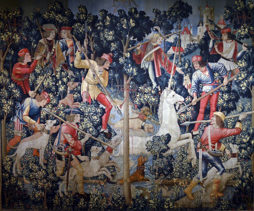 New York Cloisters 55 017 Unicorn Tapestries - The Unicorn Is Attacked - Netherlands1495-1505